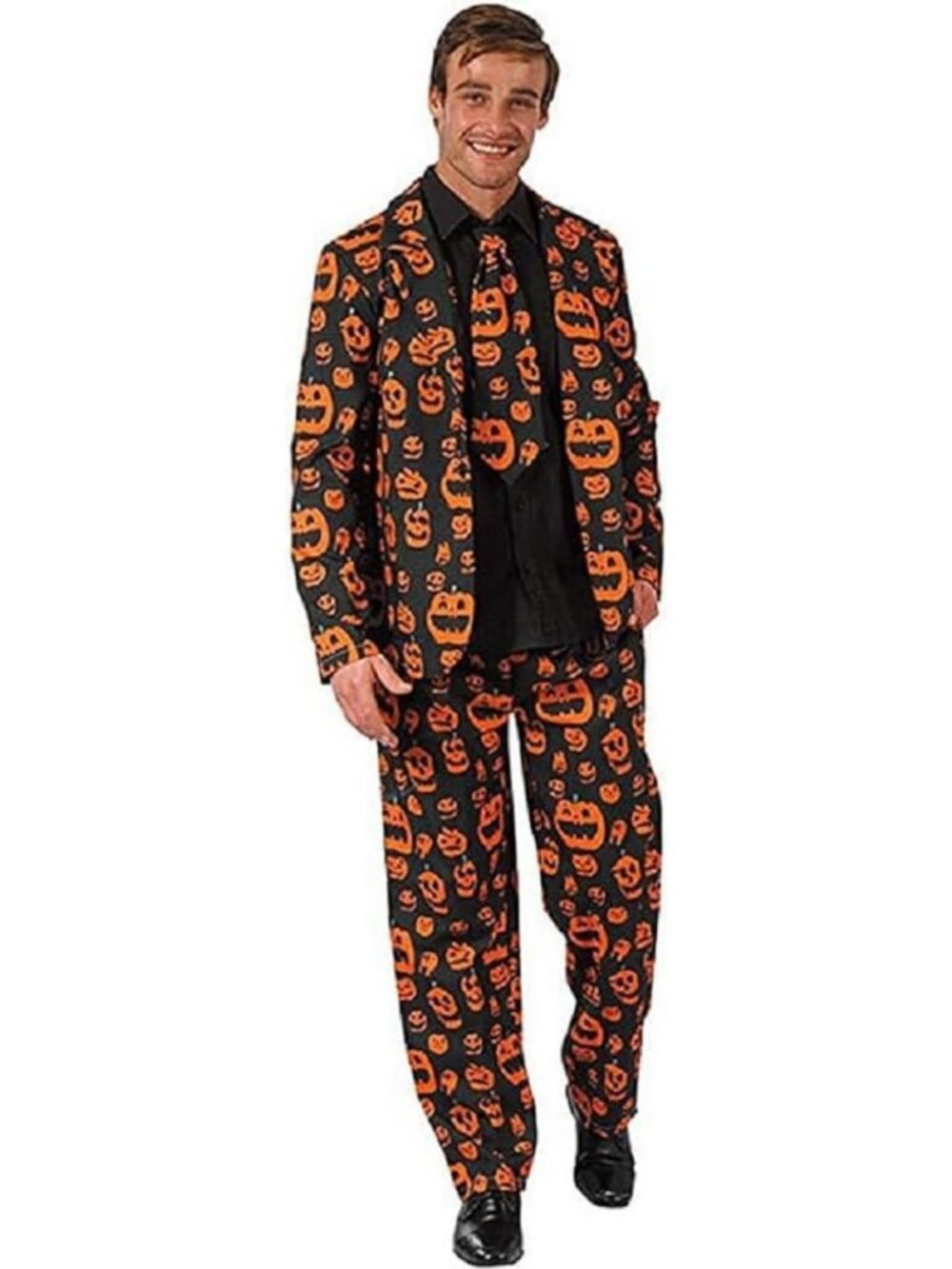 Men's Halloween Pumpkin Skull Cosplay Suit | Tuxedo Jacket, Pants & Tie Set